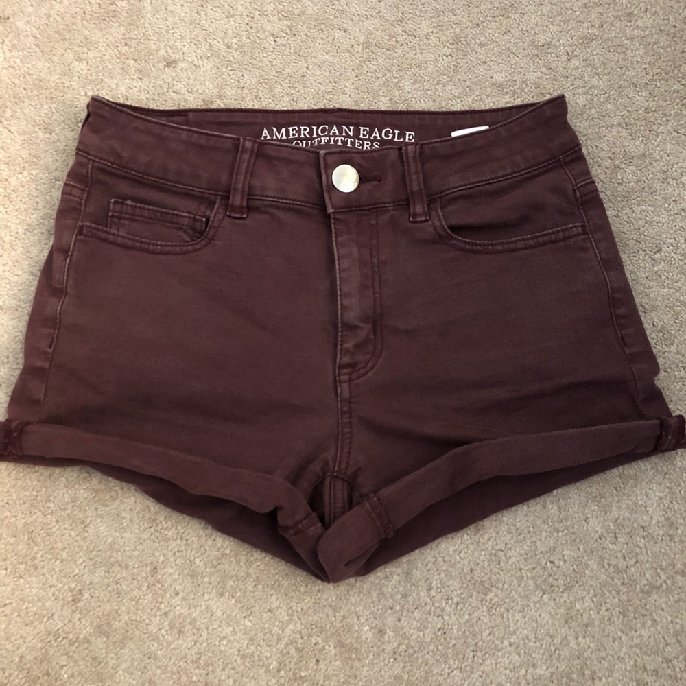 American Eagle Maroon Hi-Rise Shorts
